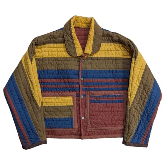 Unique Retro Colorful Striped Quilted Oversized Short Jacket Snap Women's M/L - Picture 5 of 8